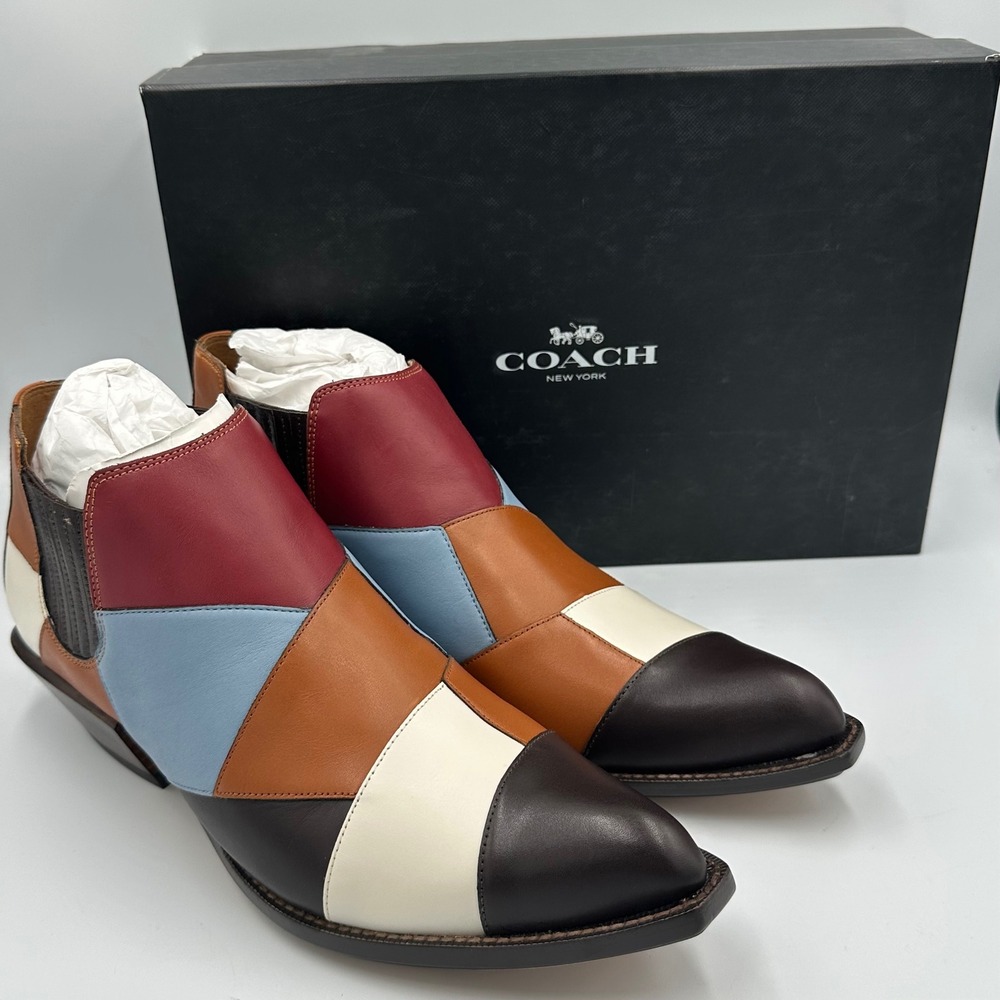 Coach Patchwork Bandit Womens 9.5 Multicolor Leather Western Bootie  NEW READ